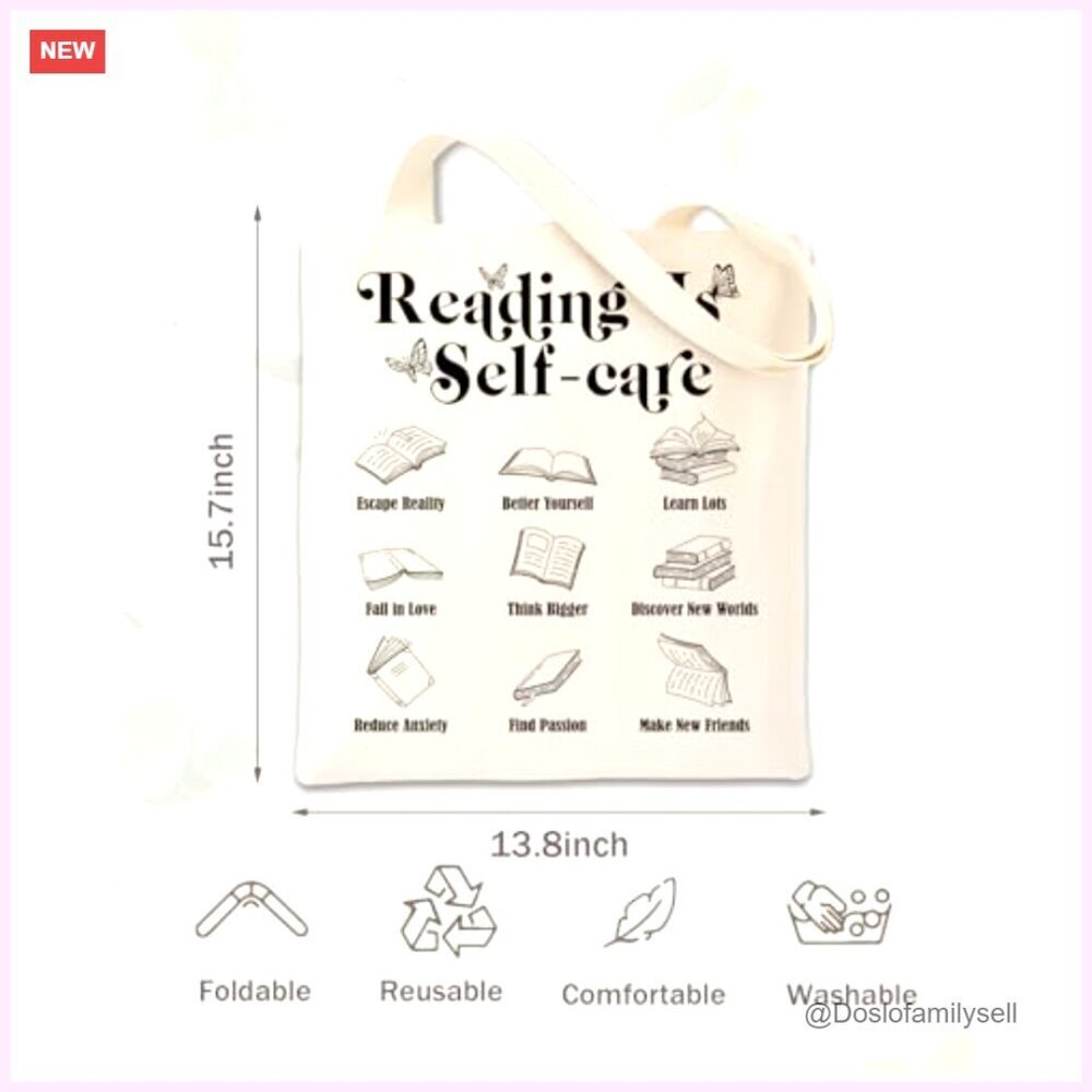 Heavy Duty Cotton Canvas Tote Bag for Shopping Travel Library - Picture 4 of 5